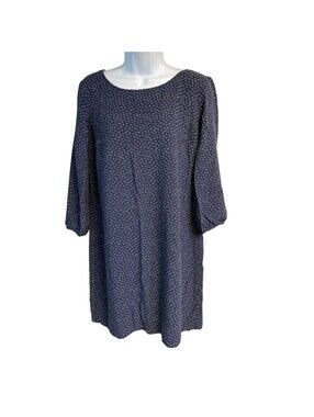 Old Navy Shift Dress Womens M Navy Blue Floral Long Sleeve Zipper Back Casual